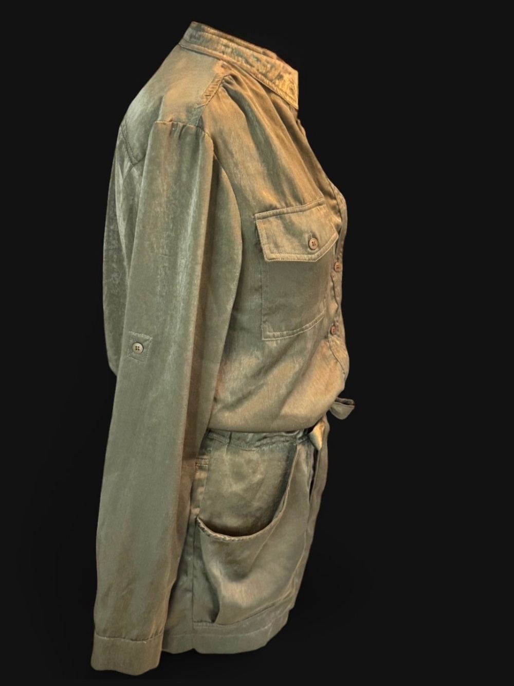 MAAC Olive Utility Drawstring/ long ties and zipper Romper silky material size s - Picture 5 of 13